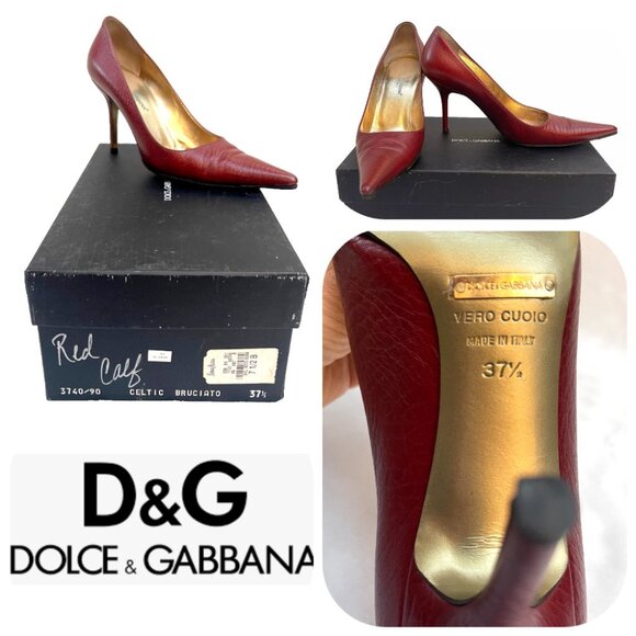 Auc D&G Celtic Bruciato -Burned Red Calf skin Textured Leather Point Toe Pumps - Picture 1 of 11